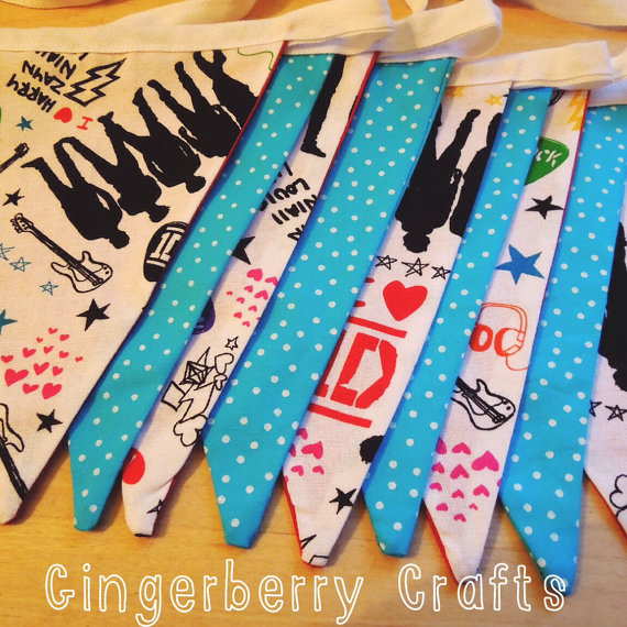 One Direction Bunting - with Aqua Spotty Fabric